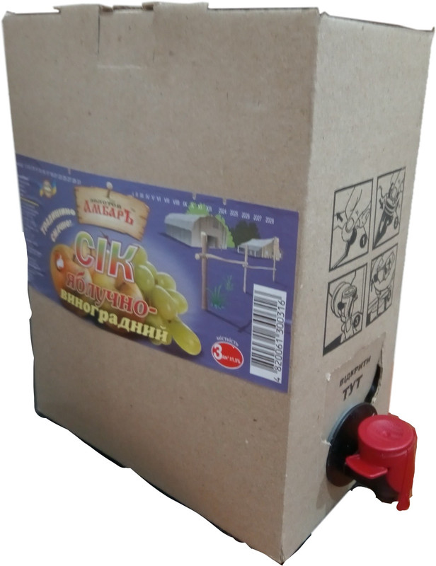 Сік яблучно-виноградний ЗОЛОТИЙ АМБАР відновлений, пастеризований, 3л